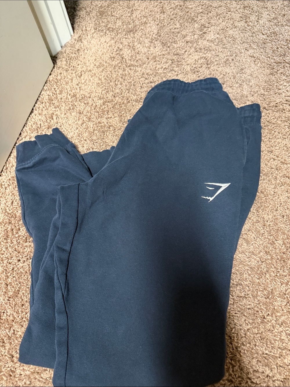 Gymshark Navy men small Sweat Joggers with White Logo